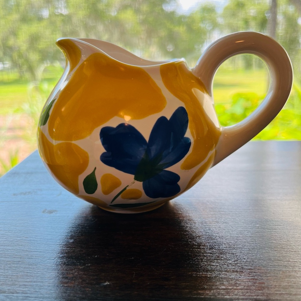 Dansk St. Tropez Creamer hand painted. Vibrant yellow and blue. Made in Portugal - Picture 7 of 9